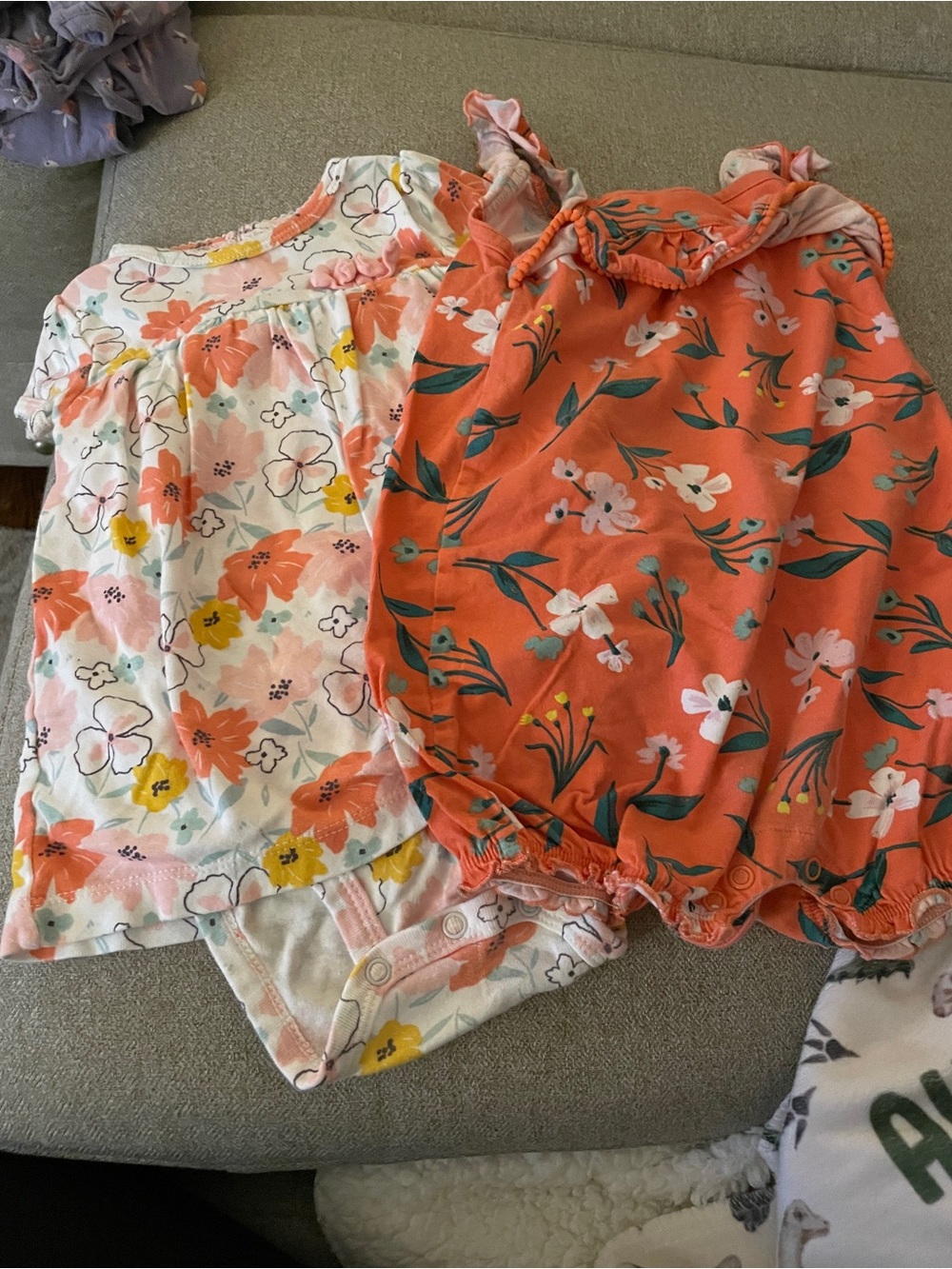 Carter's Coral & White Floral Girls Romper and Bodysuit Set